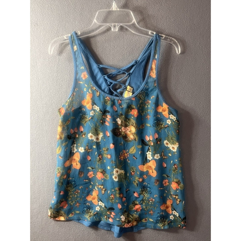 Princess Vera Wang Tank Top Womens Small Floral Boho Lightweight Blue Polyester